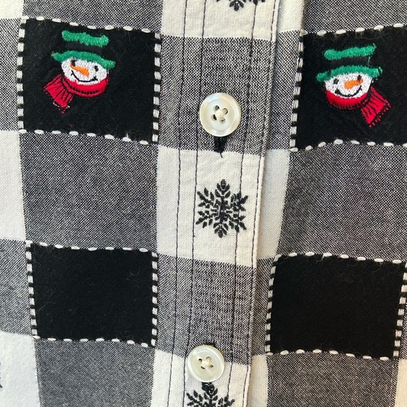 VTG 90s Buffalo plaid rustic Christmas snowman cottagecore button down top 18/20 - Picture 7 of 9